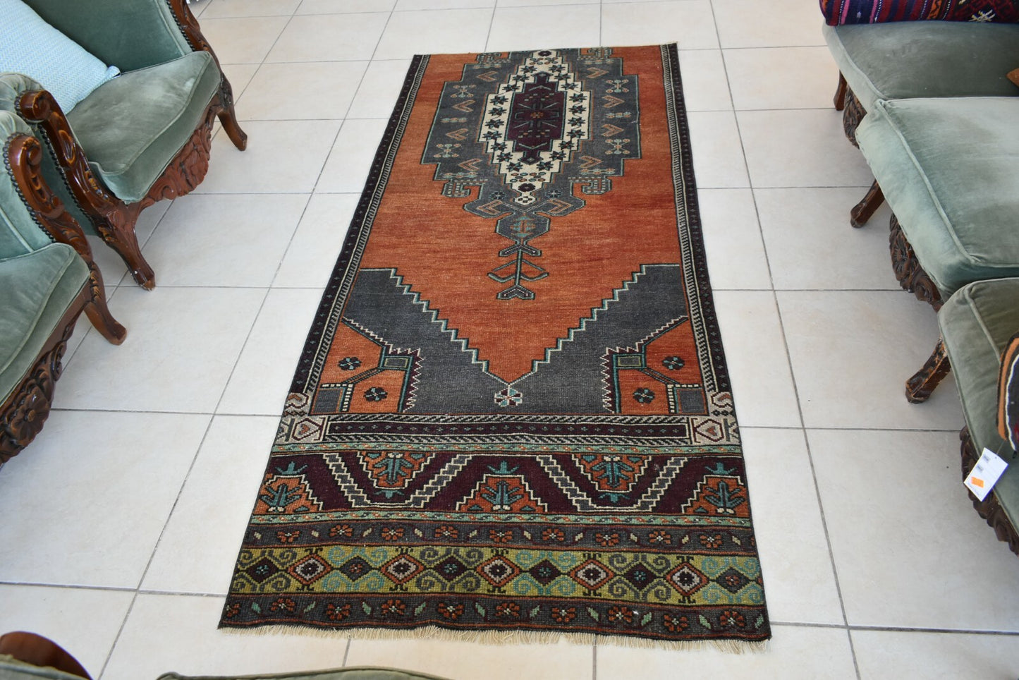 Small Turkish Runner 7.2x3.1 ft Vintage Runner Hallway Runner Handwoven Rug R45