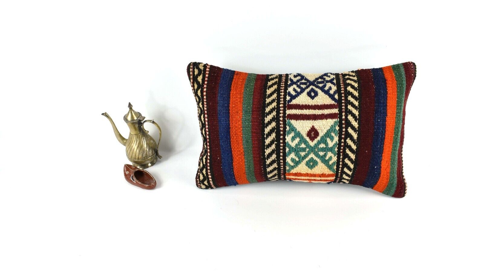 Kilim Pillow Cover 12x20 Handmade Turkish Rug Boho Ethnic Lumbar Cushion 3260