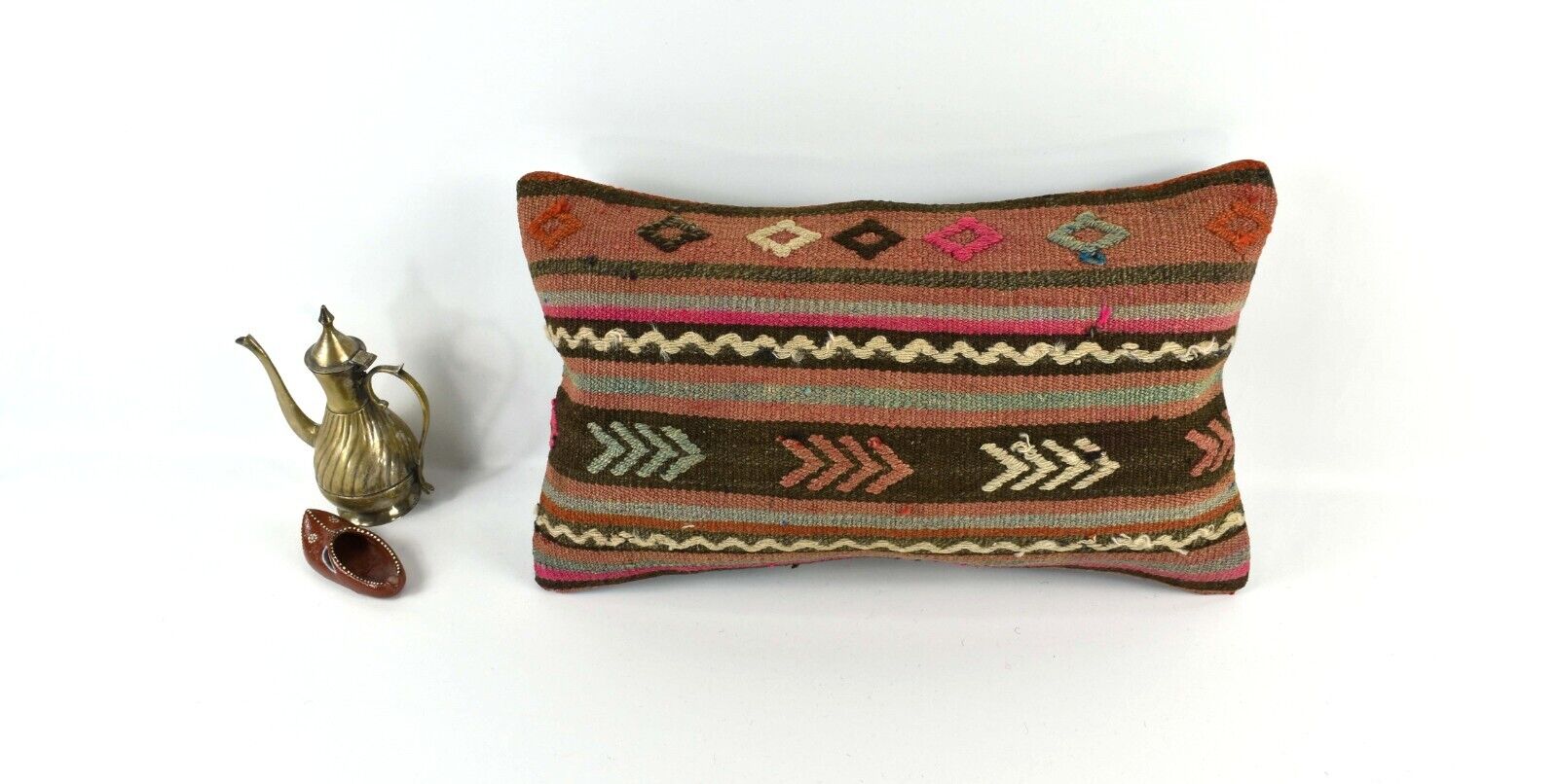 Kilim Pillow Cover 12x20 Handmade Turkish Rug Boho Ethnic Lumbar Cushion 3291