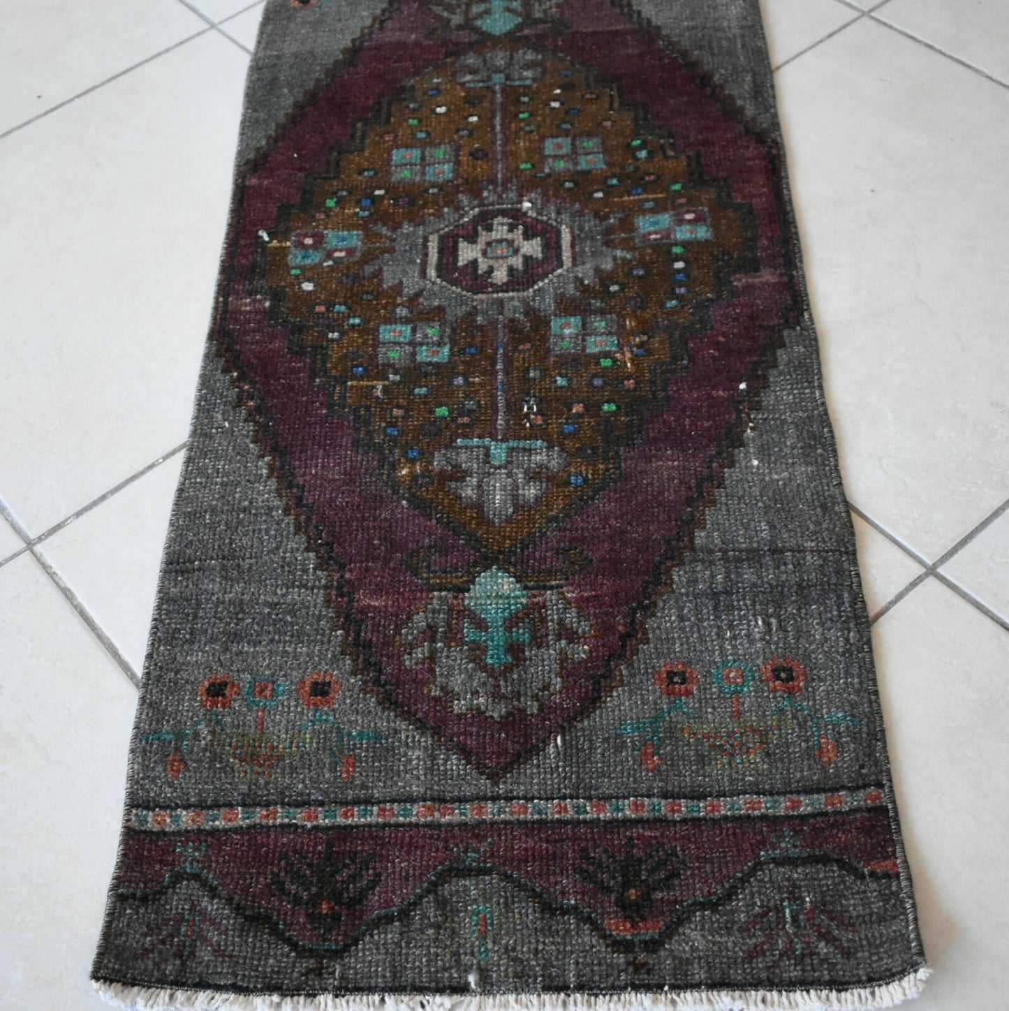 Anatolian Runner 3.7x1.4 ft Vintage Turkish Runner Oushak Runner Rug Y17