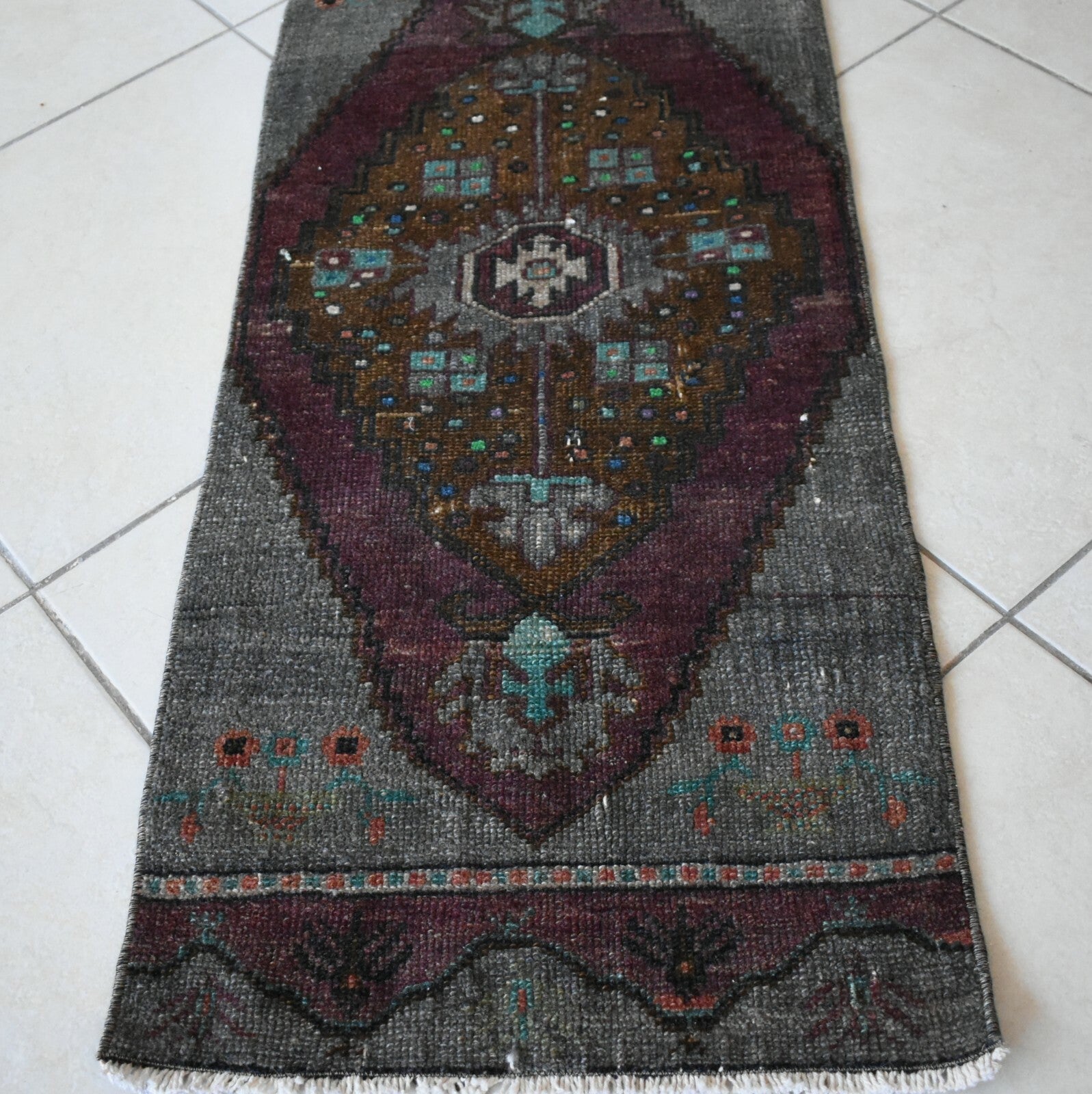 Anatolian Runner 3.7x1.4 ft Vintage Turkish Runner Oushak Runner Rug Y17