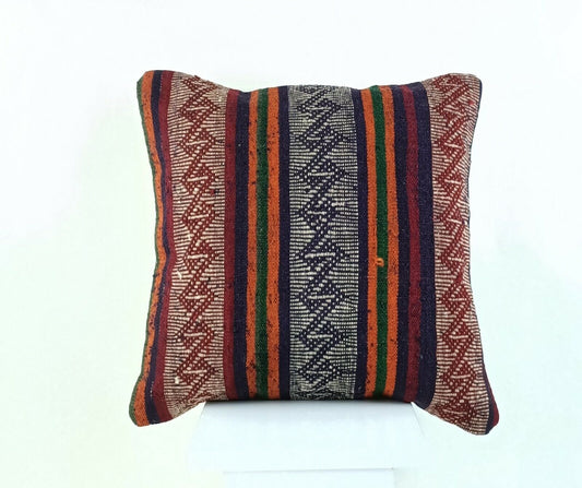 Oushak Kilim Pillow 16x16 Handmade Vintage Decorative Bohemian Sofa Cushion A676