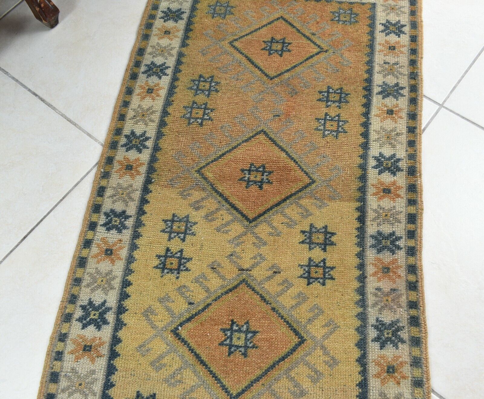 3x1.8 ft Anatolian Runner Small Vintage Rug Oushak Runner Mini Turkish Rug Y89