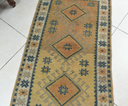 3x1.8 ft Anatolian Runner Small Vintage Rug Oushak Runner Mini Turkish Rug Y89