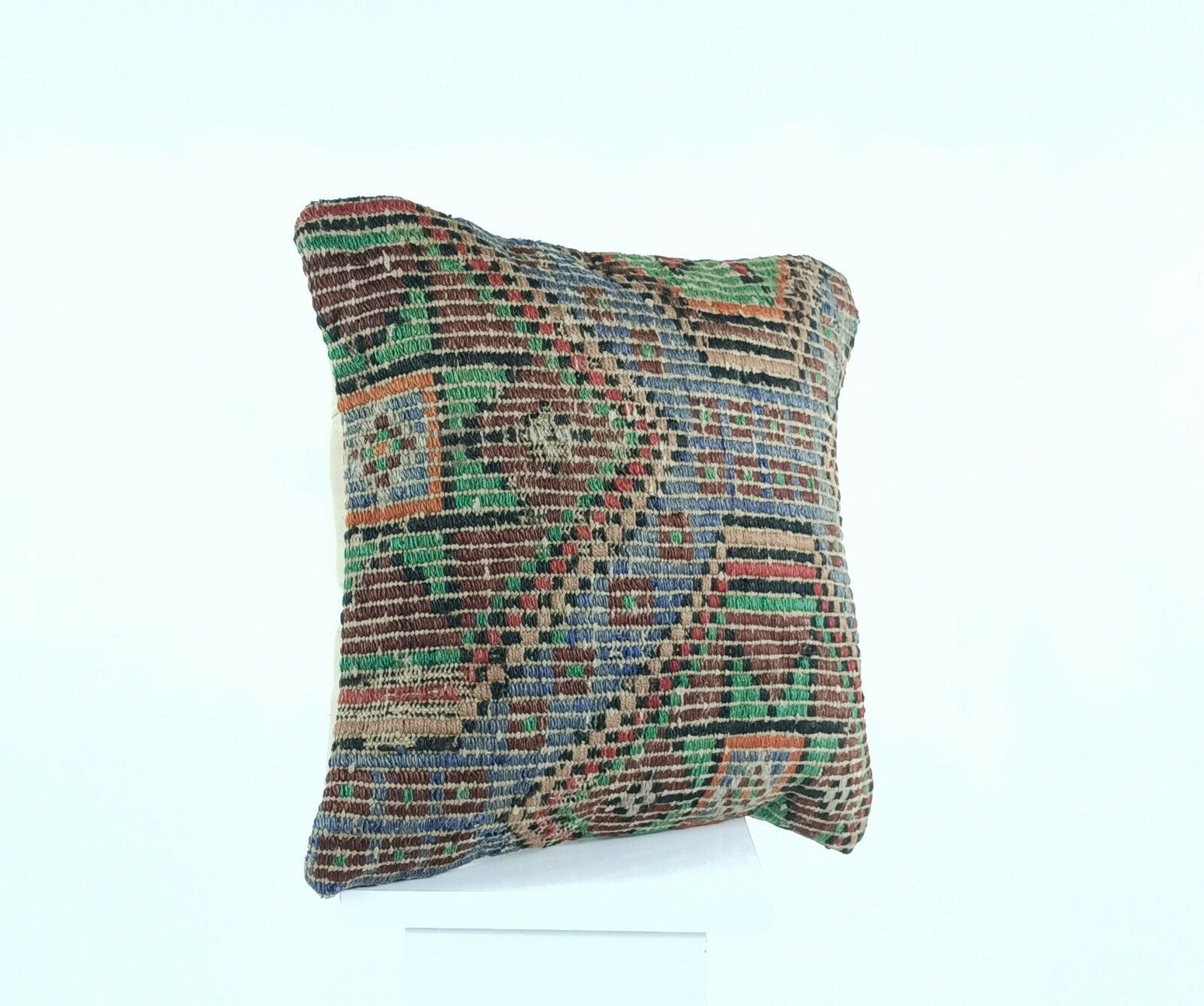 Kilim Pillow Cover 16x16 Handwoven Oushak Rug Ethnic Cushion Floor Lumbar A431