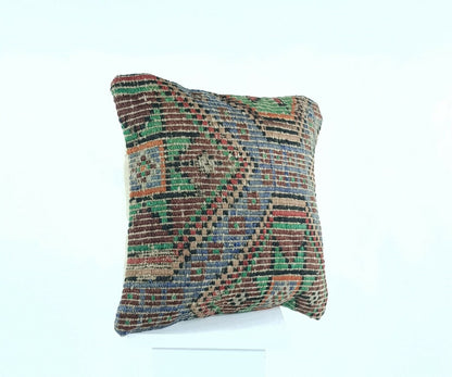 Kilim Pillow Cover 16x16 Handwoven Oushak Rug Ethnic Cushion Floor Lumbar A431