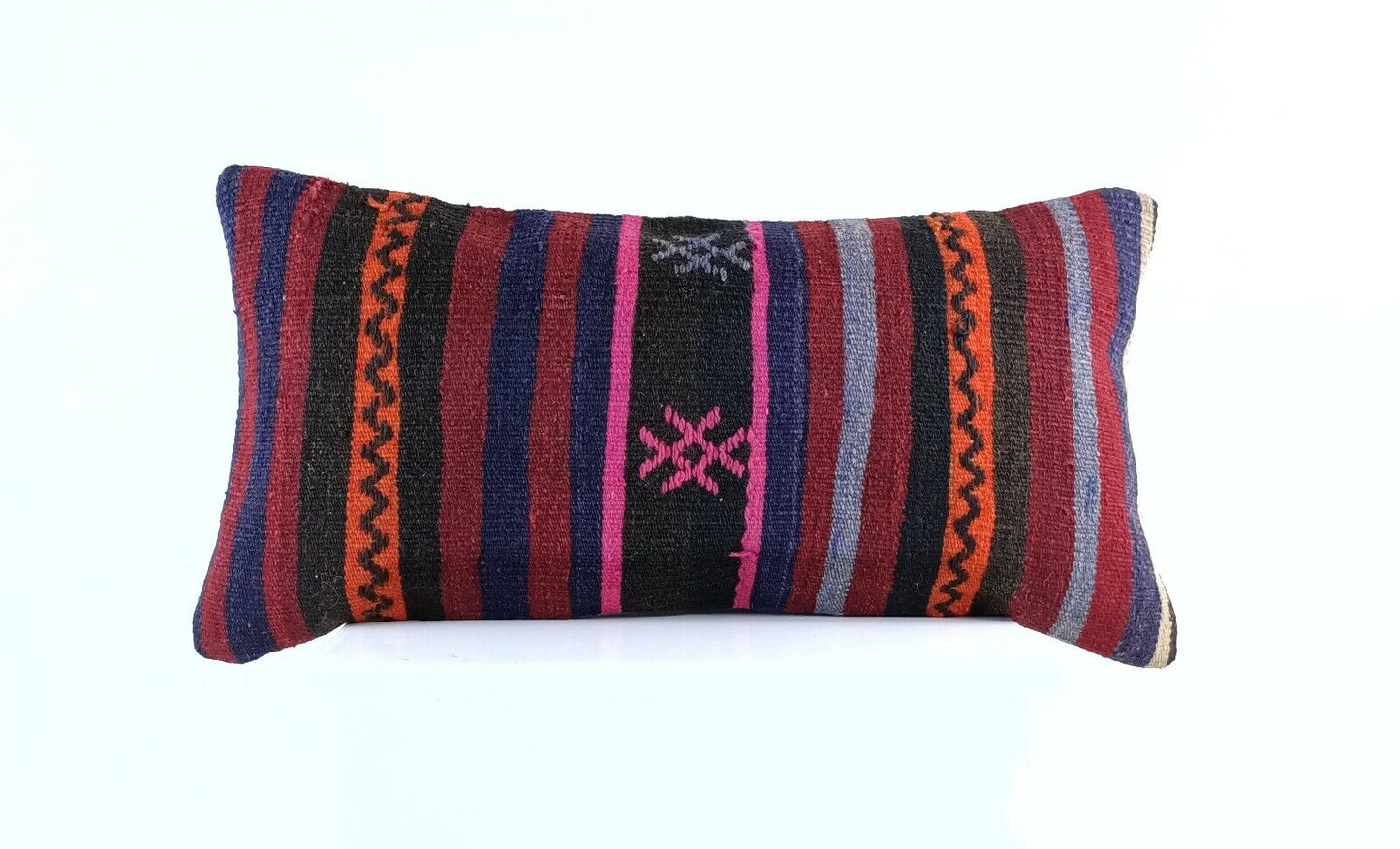 Handmade Turkish Kilim Pillow Cover 12x24 Ethnic Boho Sofa Lumbar Cushion E1011