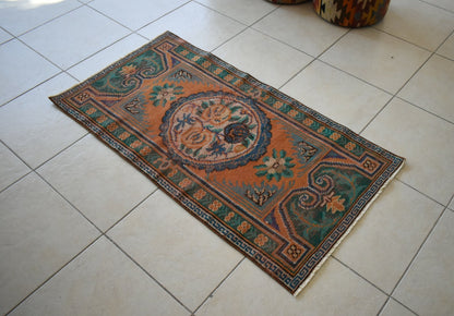 Small Turkish Runner 4.4x2.2 ft Vintage Runner Hallway Runner Handwoven Rug R14