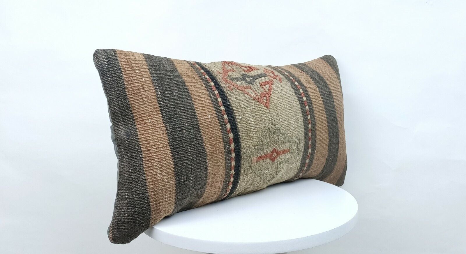 Kilim Pillow Cover 10x20 Handmade Vintage Oushak Rug Ottoman Lumbar Cushion E435