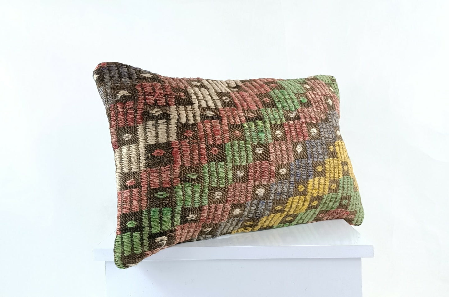 Kilim Pillow Cover 12x20 Handmade Turkish Rug Boho Ethnic Lumbar Cushion E1075