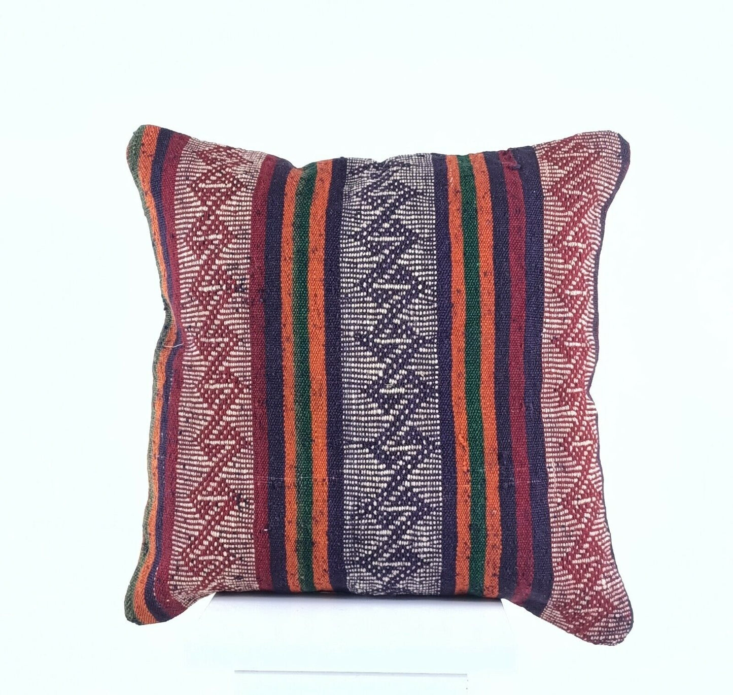 Handmade Turkish Kilim Pillow Cover 16x16 Ethnic Oushak Wool Throw Cushion  A495