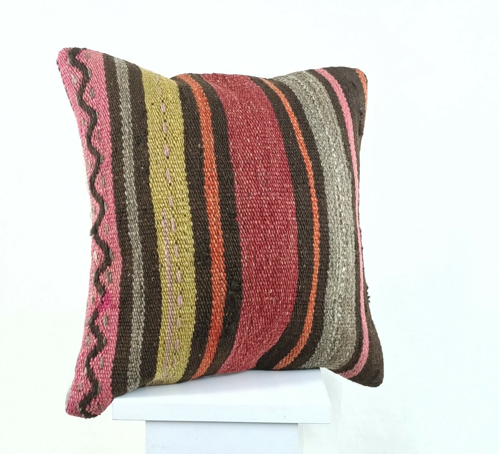 Kilim Pillow Cover 16x16 Oriental Traditional Handmade Bohemian Cushion A1179