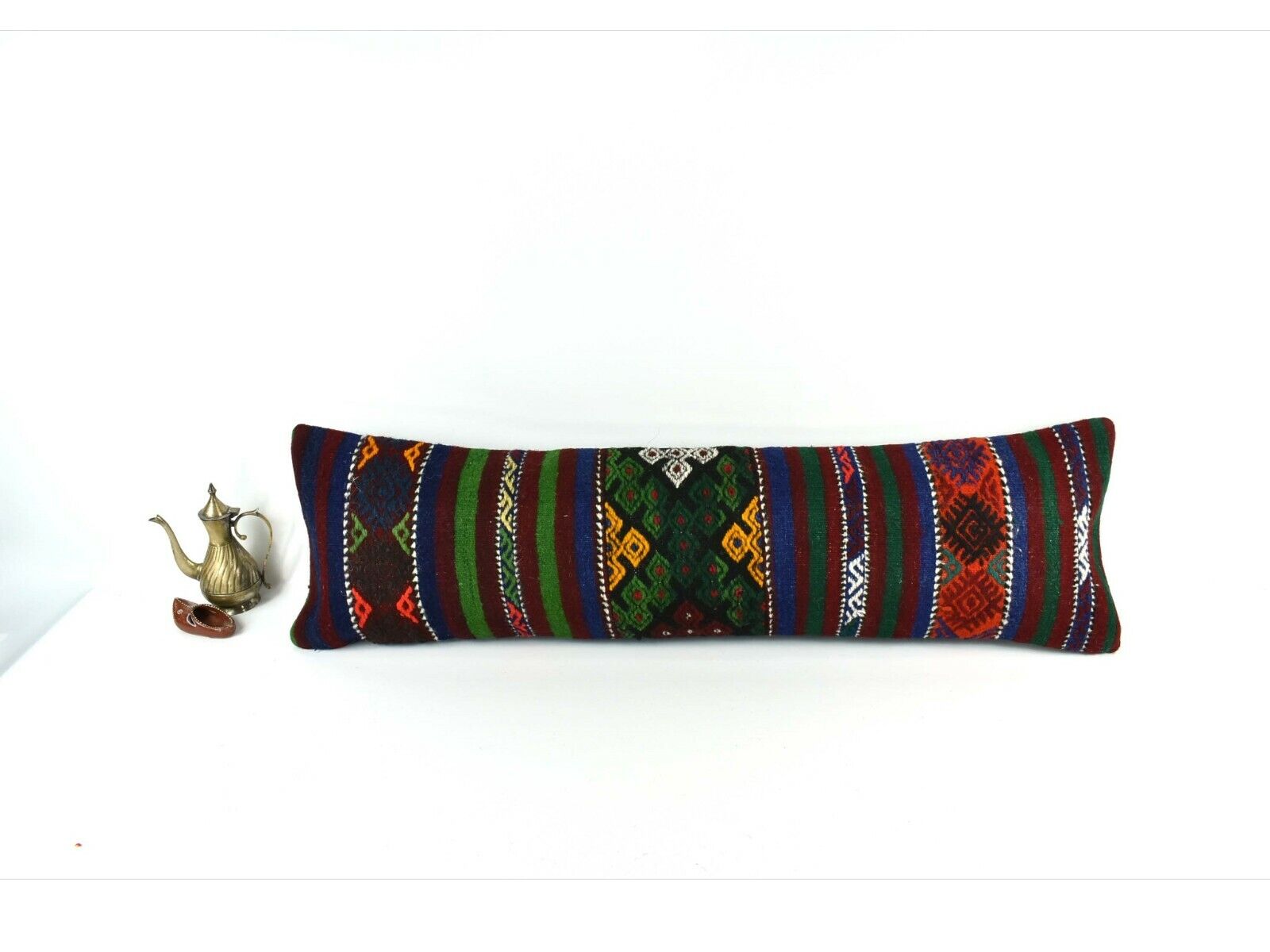 Long Kilim Pillow Cover 12x42 Handmade Oushak Rug Ethnic Ottoman Lumbar  A2088