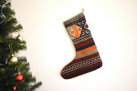 Rug Christmas Stocking Vintage Stocking Holiday Stocking Gift Stocking S287