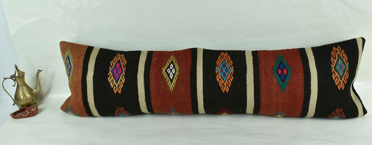 Long Kilim Pillow Cover 12x42 Vintage Ethnic Decorative Kilim Lumbar 3205