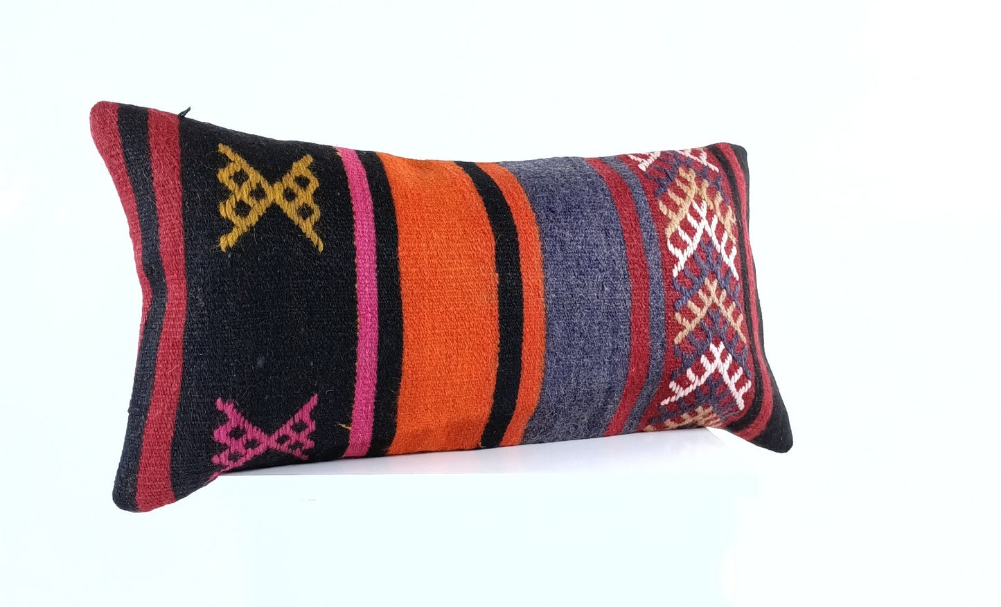 Handmade Turkish Kilim Pillow Cover 12x24 Ethnic Boho Sofa Lumbar Cushion E1005