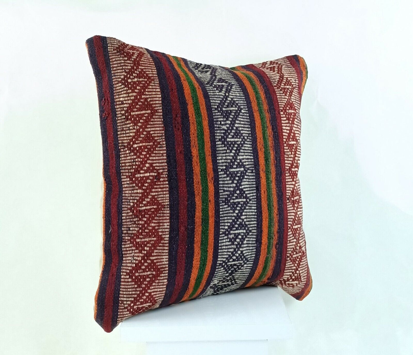 Kilim Pillow Cover 16x16 Handmade Turkish Home Decorative Wool Sofa Cushion A820