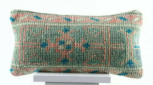 Anatolian Traditional Kilim Lumbar Pillow 8x16 Handmade Tribal Throw Pillow E759