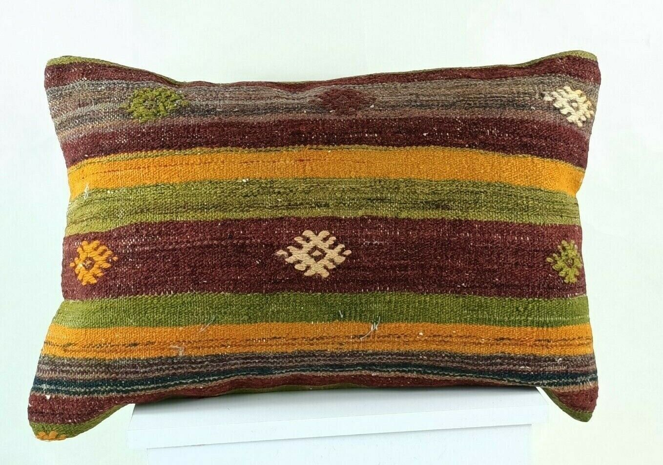 Kilim Pillow Cover 16x24 in Traditional Handmade Anatolian Lumbar Cushion  E1289