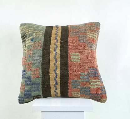 14x14 Kilim Cushion Cover Turkish Ottoman Boho Rustic Throw Pillow Case A1324