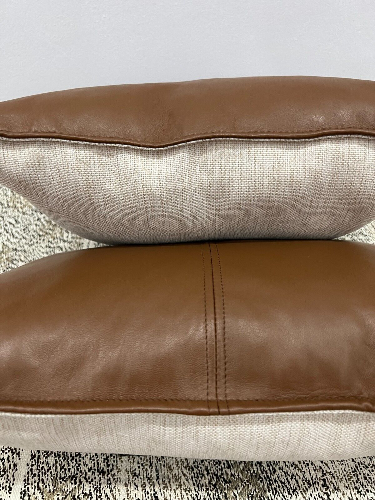 Genuine Leather Fabric Double Sided Pillow Cover Black Brown Lumbar Cushion Case