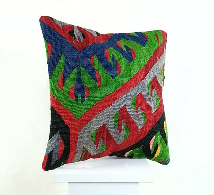 14x14 Kilim Cushion Cover Turkish Ottoman Boho Rustic Throw Pillow Case A1314