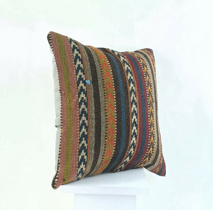 Kilim Cushion Case 16x16 Traditional Handmade Oushak Throw Pillow Cover A850