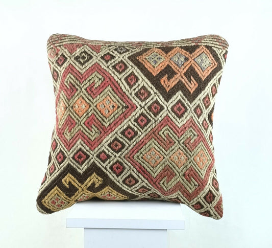 Kilim Pillow Cover 16x16 Oriental Traditional Handmade Bohemian Cushion A1147