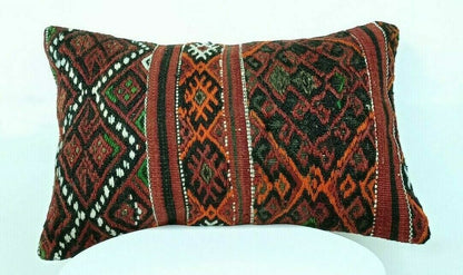 12x20 Kilim Pillow Cover Handmade Traditional Turkish Wool Lumbar Cushion E518