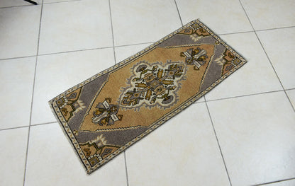 Vintage Runner 3.2x1.3 ft Mini Turkish Rug Oushak Runner Anatolian Runner Y100