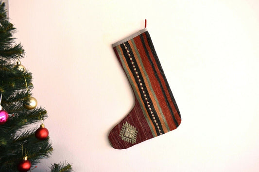 Kilim Christmas Stocking Vintage Rug Stocking Ethnic Decorative Xmas Socks S372