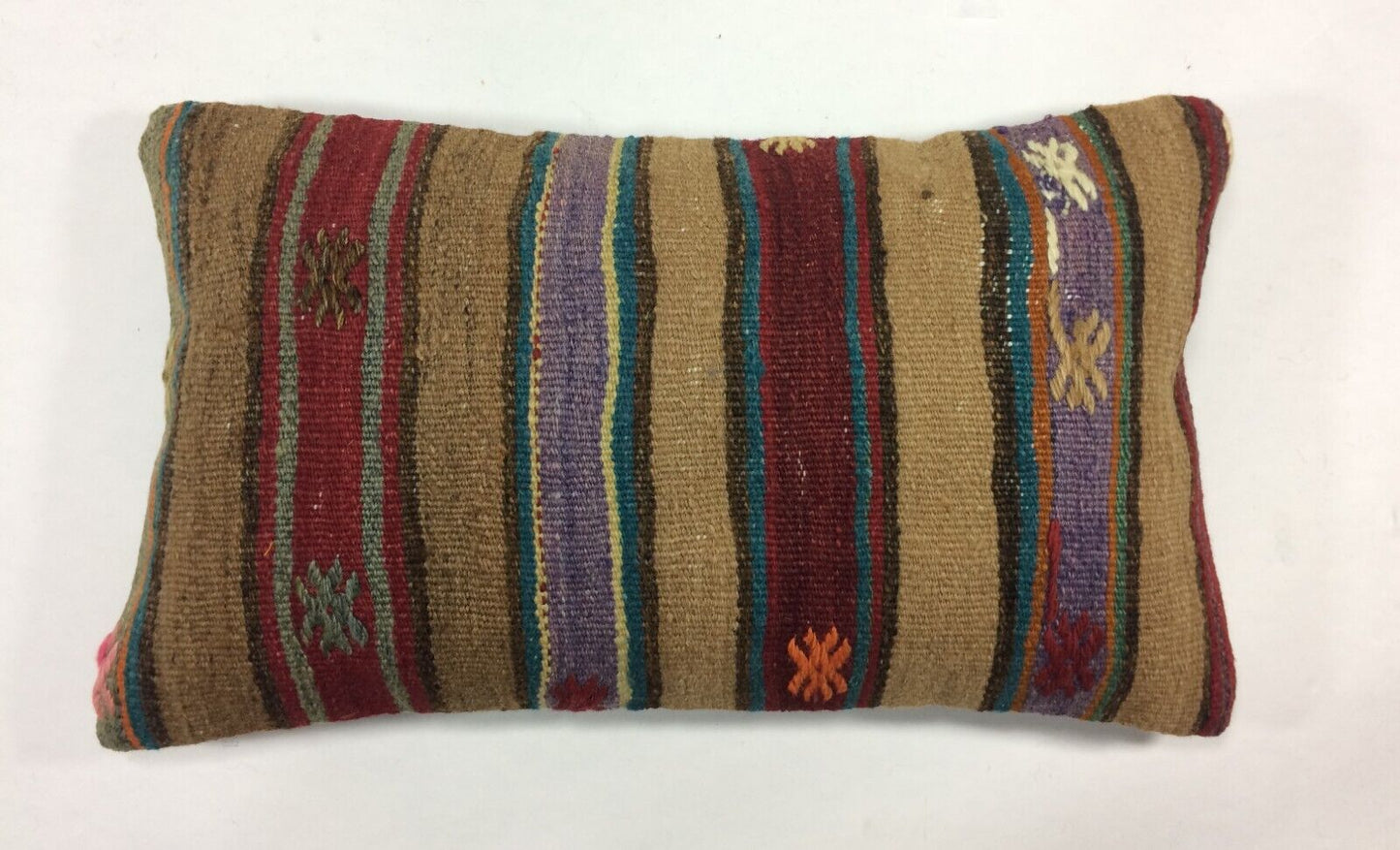 Kilim Pillow Cover 12x20 Handmade Turkish Rug Boho Ethnic Lumbar Cushion 1209