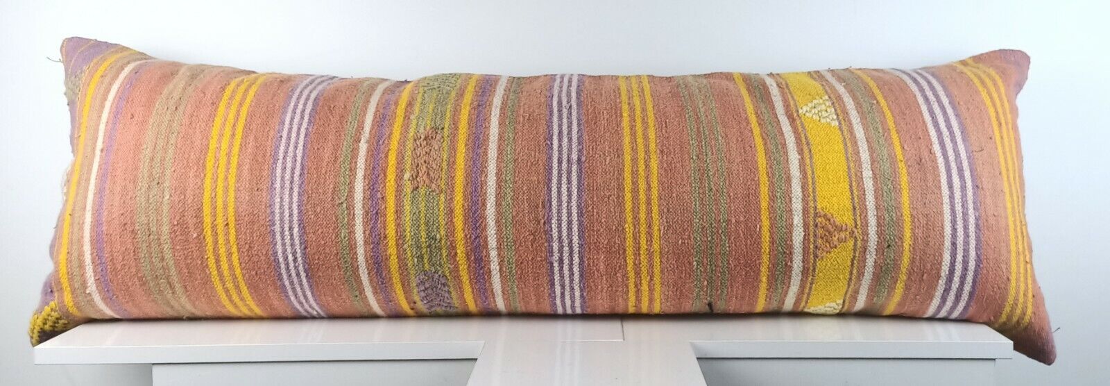 Kilim Lumbar Cover 16x48 Handmade Extra Large Turkish Ethnic Throw Pillow A1591