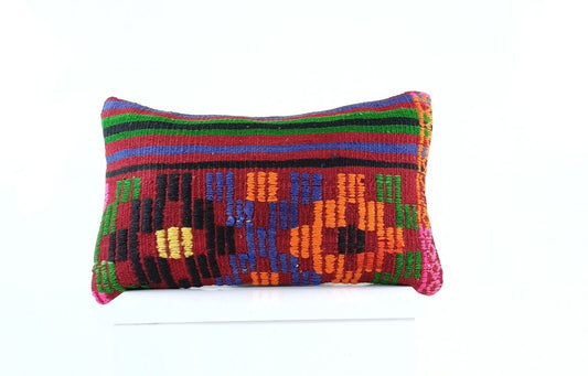 Kilim Pillow Cover 12x20 Turkish Handmade Sofa Couch Floor Lumbar Cushion E1061