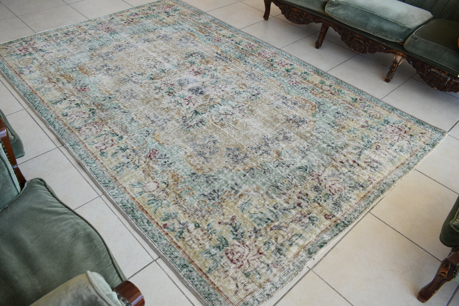 Large Turkish Rug 8.3x5.4 ft Vintage Rug Faded Oushak Rug Living Room Carpet B15