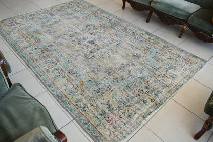 Large Turkish Rug 8.3x5.4 ft Vintage Rug Faded Oushak Rug Living Room Carpet B15