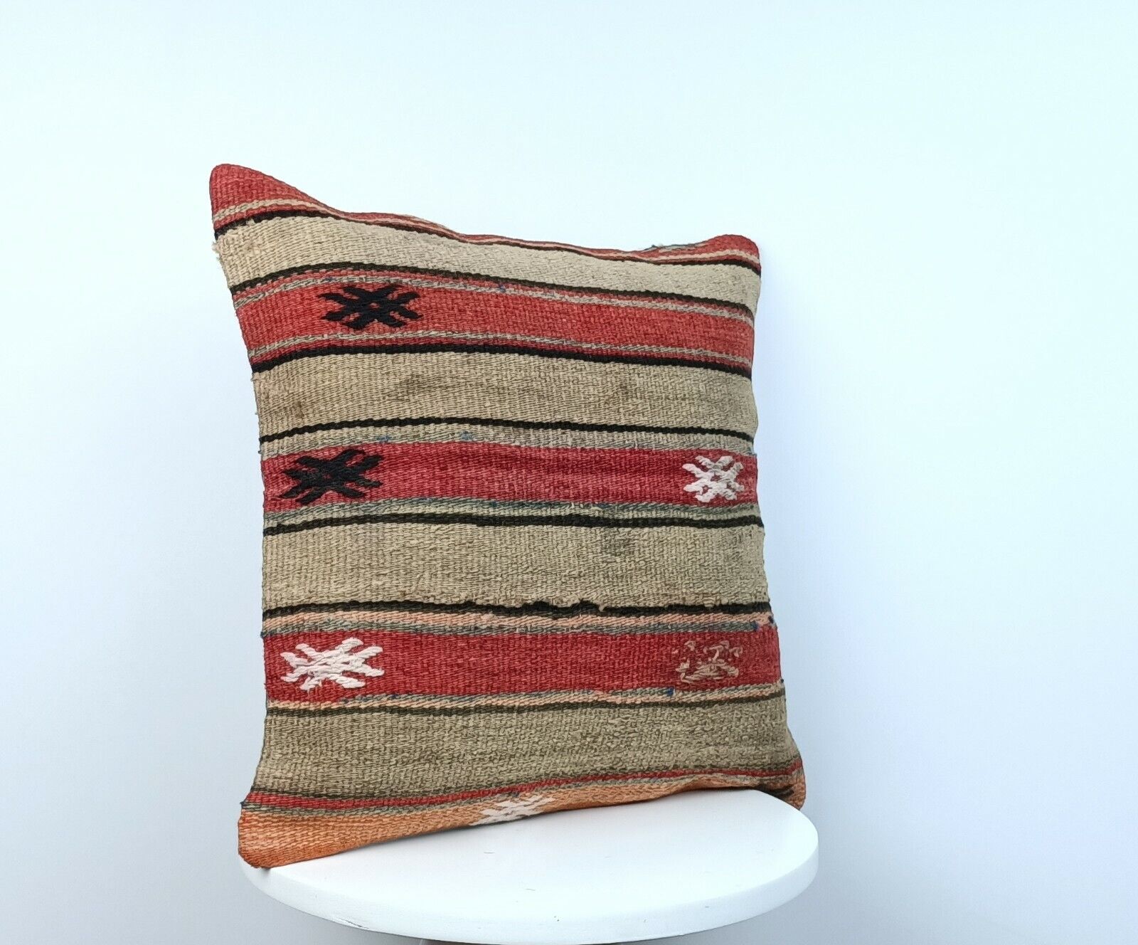 Kilim Pillow Cover 16x16 Handmade Vintage Wool Lumbar Tribal Ethnic Cushion E159