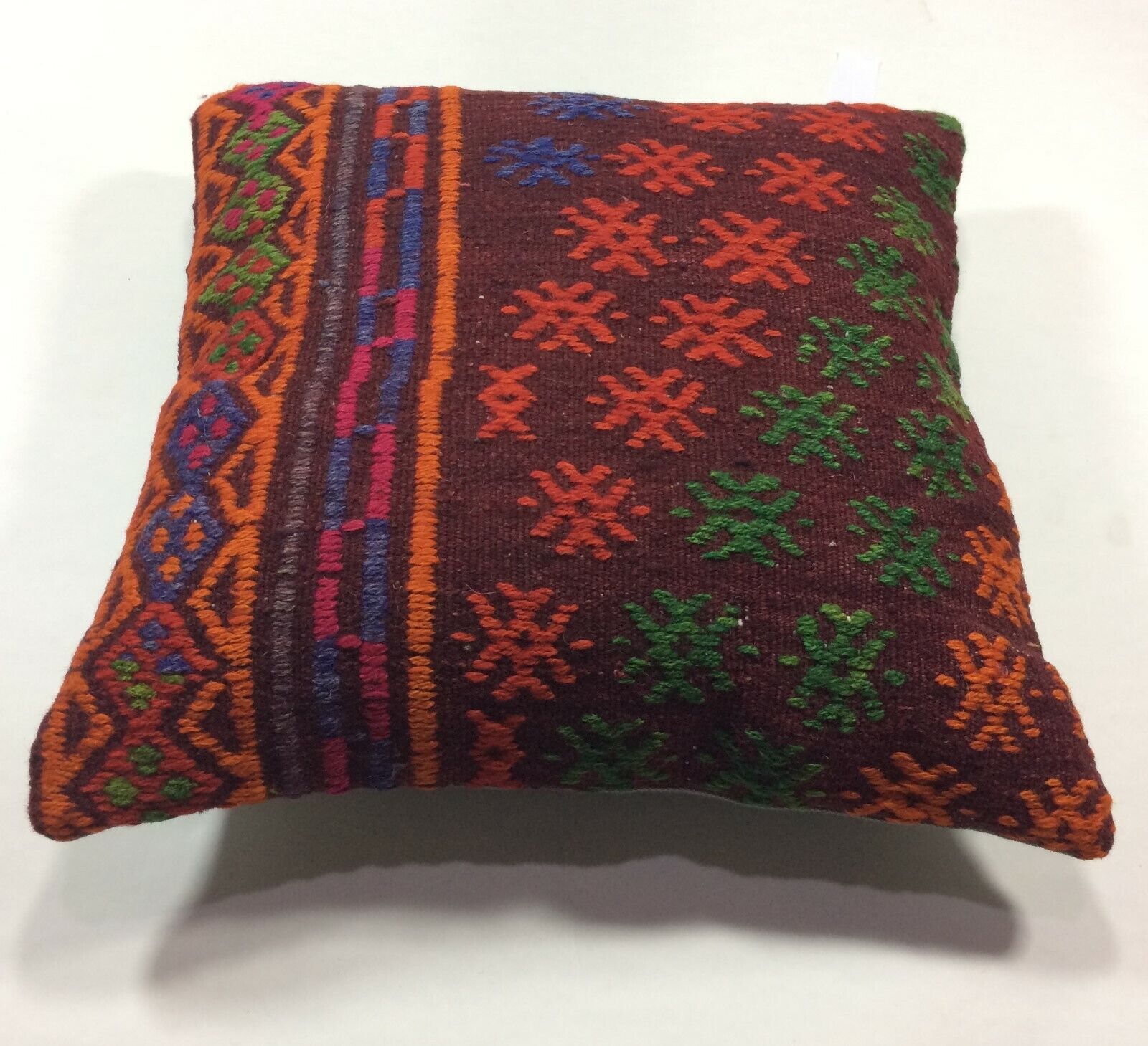 16x16 Kilim Pillow Cover Turkish Bohemian Traditional Wool Lumbar Cushion A06