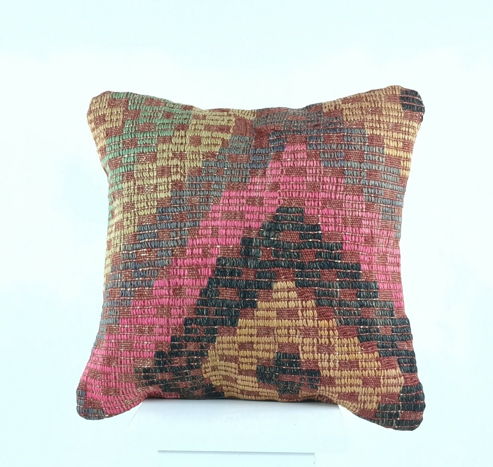 Kilim Pillow Cover 16x16 in Handmade Turkish Sofa Couch Wool Boho Cushion  A480