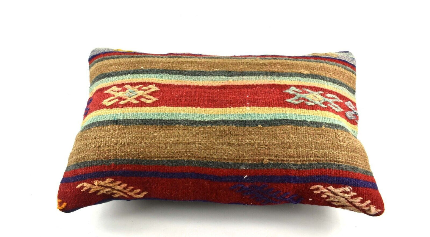 Kilim Pillow Cover 12x20 Handmade Turkish Rug Boho Ethnic Lumbar Cushion 3830