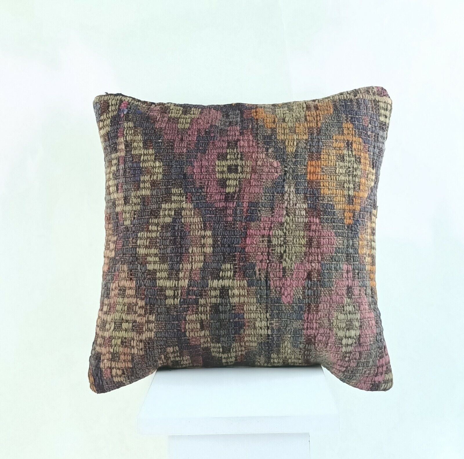 Kilim Cushion Case 16x16 Traditional Handmade Oushak Throw Pillow Cover A851