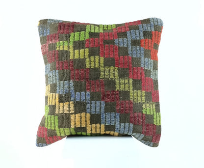 18"x18" Kilim Pillow Cover  Handmade Turkish Vintage Cushion Tribal Lumbar 2356