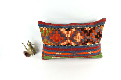 Kilim Pillow Cover 16x24 Tribal Vintage Turkish Carpet Lumbar Pillow Cover 3431
