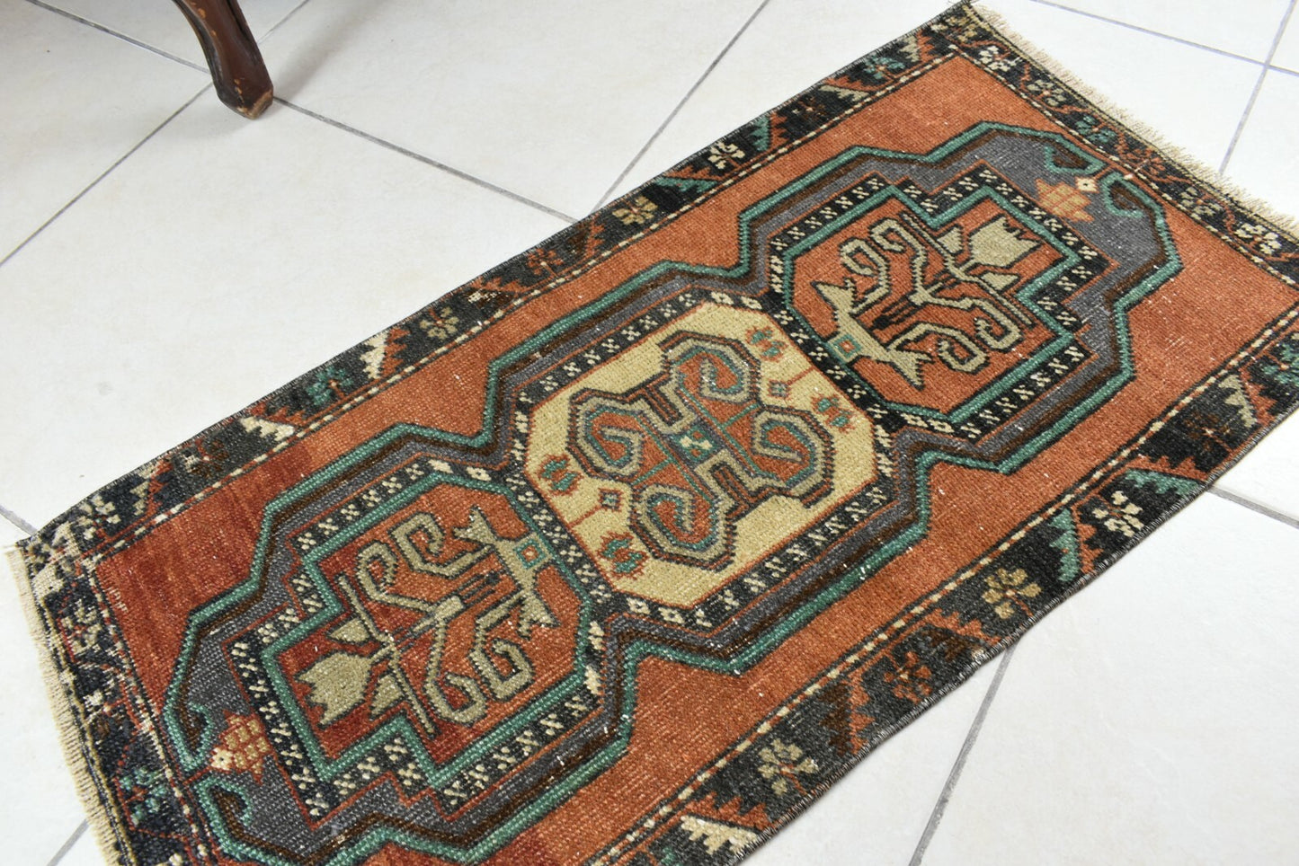 Oushak Runner 2.9x1.4 ft Vintage Turkish Rug Small Runner Anatolian Rug Y56