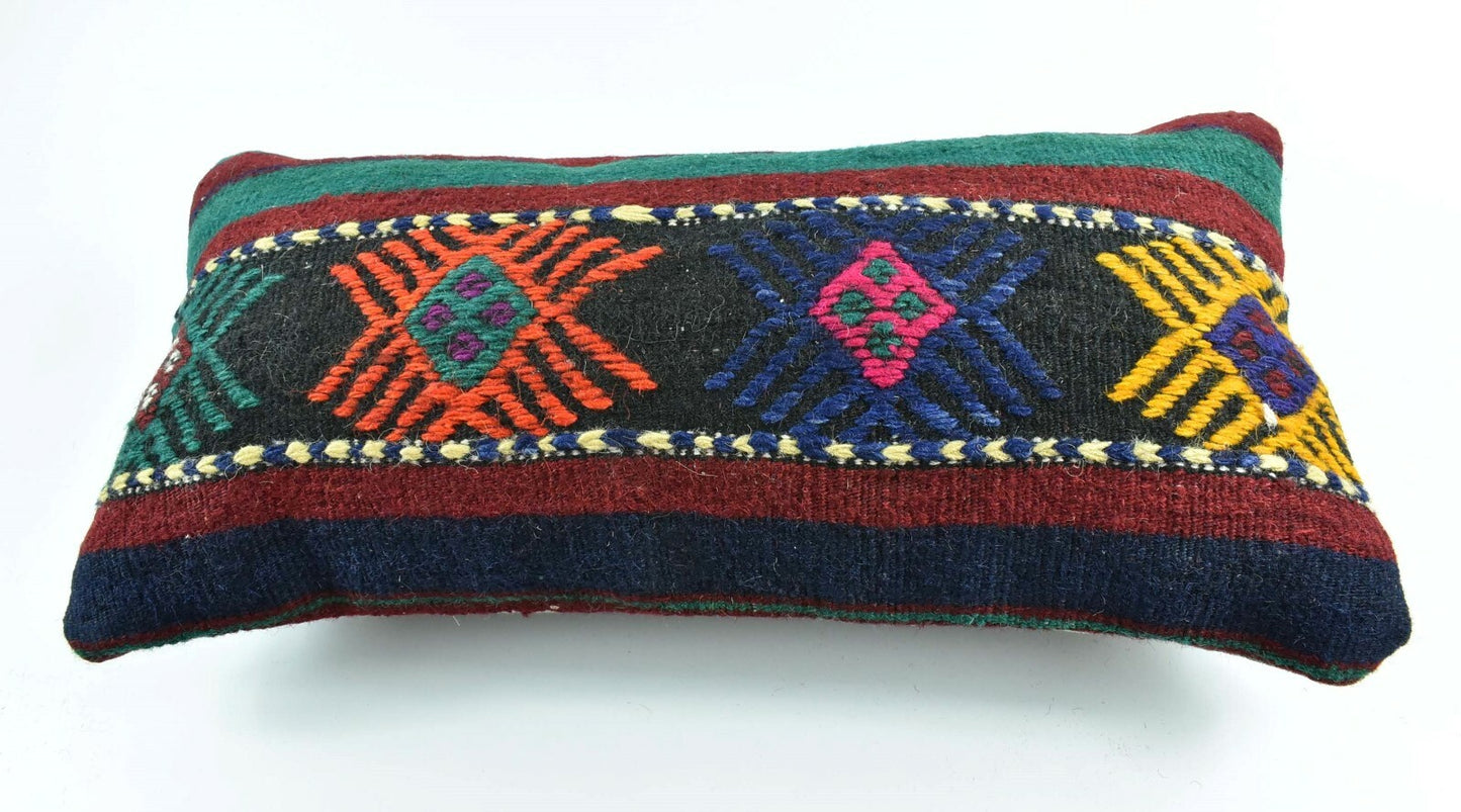 Kilim Lumbar Pillow Cover 10x20 Decorative Sofa Couch Handmade Cushion A1775