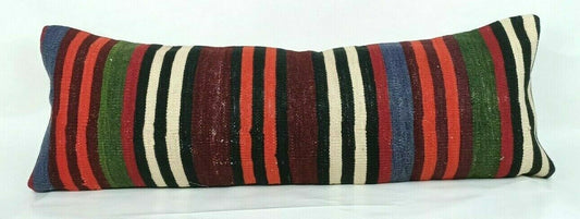 Kilim Pillow Cover 12x36 Handknotted Turkish Tribal Ethnic Lumbar Cushion E684