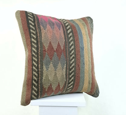 Kilim Pillow Cover 16x16 Oriental Traditional Handmade Bohemian Cushion A1123