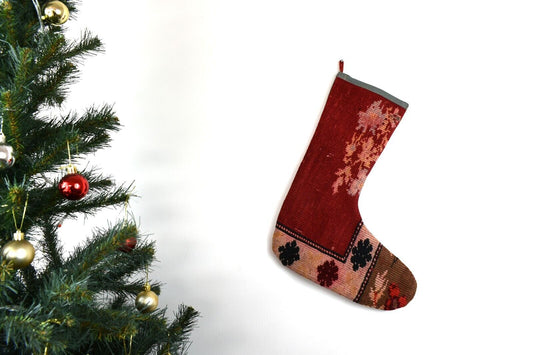 Kilim Christmas Stocking Vintage Rug Stocking Ethnic Decorative Xmas Socks S690