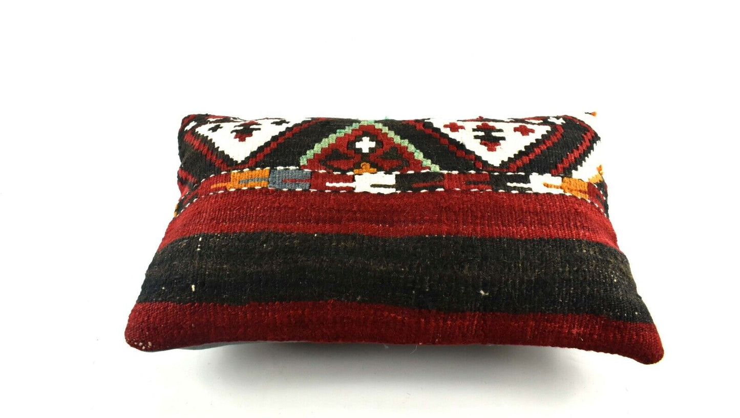 Kilim Pillow Cover 12x20 Handmade Turkish Rug Boho Ethnic Lumbar Cushion 3804