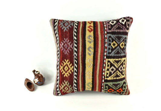 Kilim Pillow Cover 16x16 inch Handknotten Decorative Vintage Cushion Cover A2497